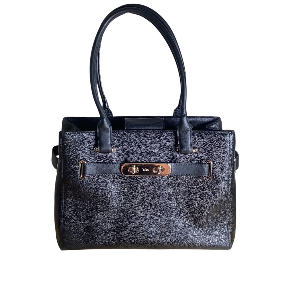 36488 Swagger Carryall Black Pebbled Leather Tote Bag Gold Hardware
